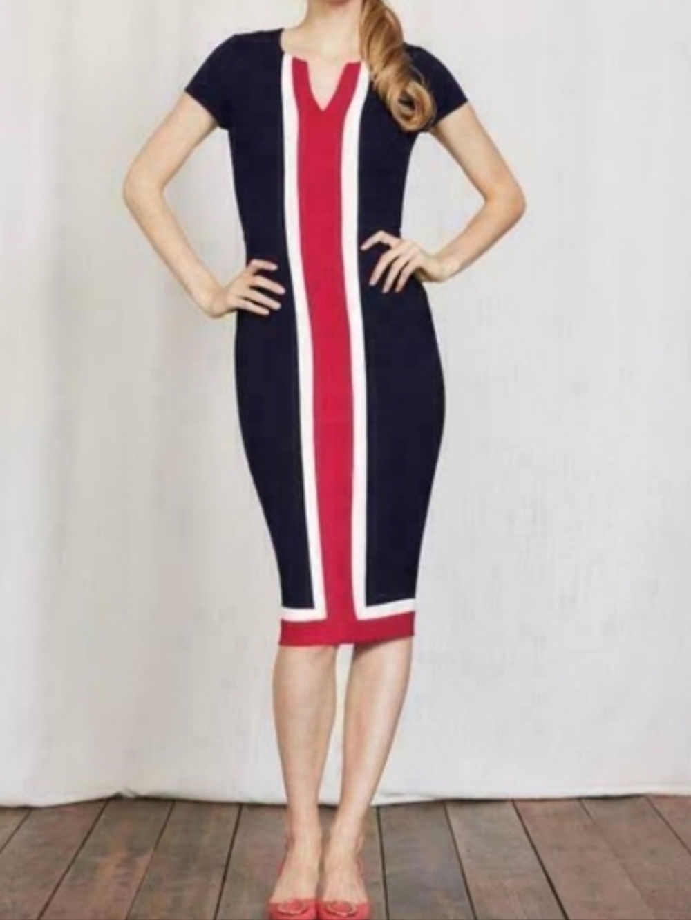 Boden Navy, Red and White Colorblock Midi Dress